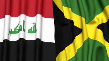 Gerçekçi kumaş dokusuna sahip IRAQ ve JAMAICA bayrakları
