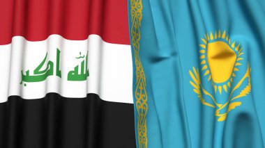 IRAQ ve KAZAKHSTAN bayrakları gerçekçi kumaş dokusuna sahip