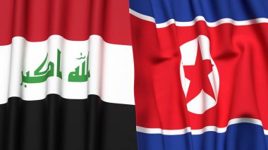IRAQ ve KOREA NORTH bayrakları gerçekçi kumaş dokusuyla