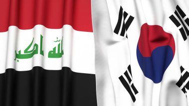 IRAQ ve KOREA GÜNEY bayrakları gerçekçi kumaş dokusuyla
