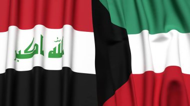 IRAQ ve KUWAIT bayrakları gerçekçi kumaş dokusuyla