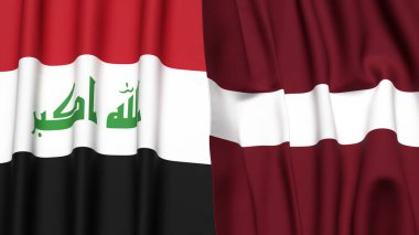 Gerçek kumaş dokusuna sahip IRAQ ve LATVIA bayrakları