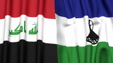 IRAQ ve LESOTHO bayrakları gerçekçi kumaş desenli