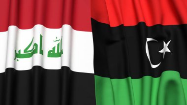 Gerçekçi kumaş dokusuna sahip IRAQ ve LIBYA bayrakları