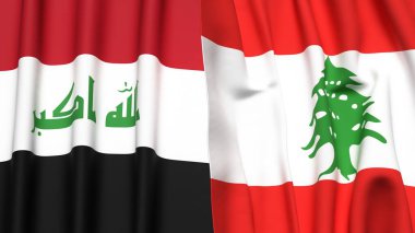 Gerçekçi kumaş dokusuna sahip IRAQ ve LEBANON bayrakları