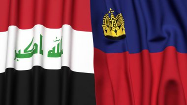 IRAQ ve LIECHTENSTEIN bayrakları gerçekçi kumaş dokusuyla