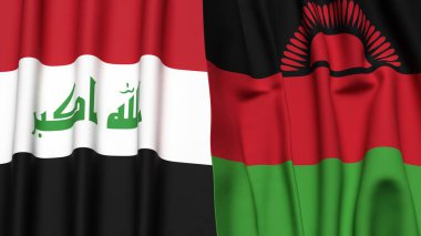 Gerçekçi kumaş dokusuna sahip IRAQ ve MALAWI bayrakları