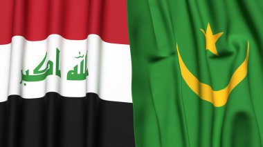 Gerçekçi kumaş dokusuna sahip IRAQ ve MAURITANIA bayrakları
