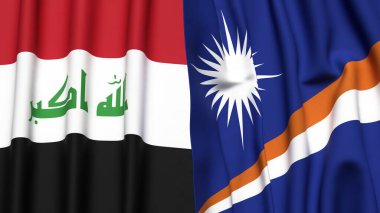 IRAQ ve MARSHALL Adaları bayrakları gerçekçi kumaş dokusuyla