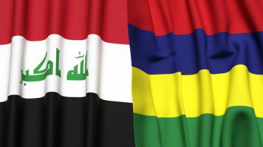 Gerçek kumaş dokusuna sahip IRAQ ve MAURITIUS bayrakları