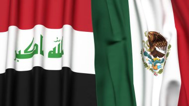 Gerçekçi kumaş dokusuna sahip IRAQ ve MEXICO bayrakları