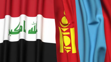 IRAQ ve mongol bayrakları gerçekçi kumaş dokusuna sahip.