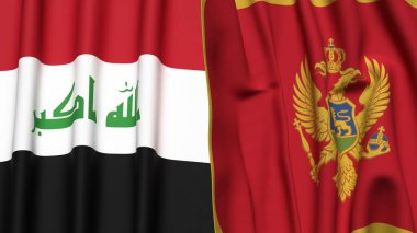 IRAQ ve MONTENEGRO bayrakları gerçekçi kumaş dokusuyla
