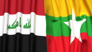 Gerçekçi kumaşlı IRAQ ve Myanmar bayrakları