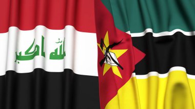 IRAQ ve MOZAMBIQUE bayrakları gerçekçi kumaş dokusuyla