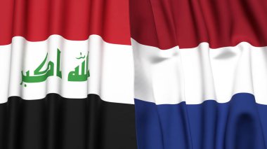 Gerçekçi kumaş dokusuna sahip IRAQ ve NETHERLANDS bayrakları