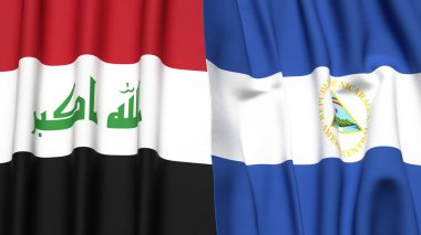 Gerçekçi kumaş dokusuna sahip IRAQ ve NICARAGUA bayrakları