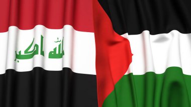 IRAQ ve Filistin 4k bayrakları gerçekçi kumaş dokusuyla