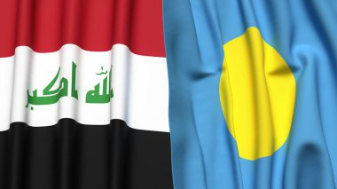 IRAQ ve PALAU bayrakları gerçekçi kumaş dokusuna sahip