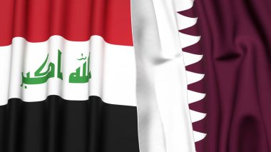 Gerçek kumaş dokusuna sahip IRAQ ve Katar bayrakları