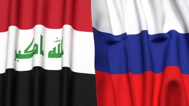 Gerçekçi kumaş dokusuna sahip IRAQ ve RUSSIA bayrakları