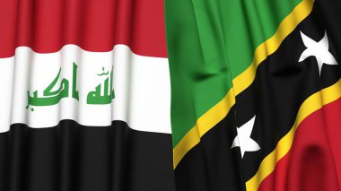 Gerçekçi kumaş dokusuna sahip IRAQ ve Aziz Kitts bayrakları