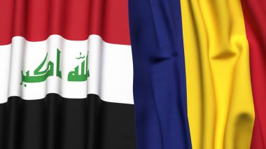 Gerçekçi kumaş dokusuna sahip IRAQ ve ROMANIA bayrakları