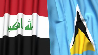 IRAQ ve SAINT LUCIA bayrakları gerçekçi kumaş dokusuyla