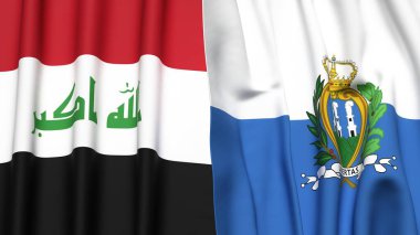 IRAQ ve SAN MARINO bayrakları gerçekçi kumaş dokusuyla