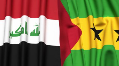 IRAQ ve SAO TOME bayrakları gerçekçi kumaş dokusuyla