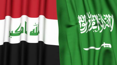 IRAQ ve SAUDI ARABIA bayrakları gerçekçi kumaş dokusuyla
