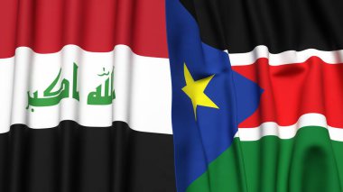 IRAQ ve GÜNEY SUDAN bayrakları gerçekçi kumaş dokusuna sahip