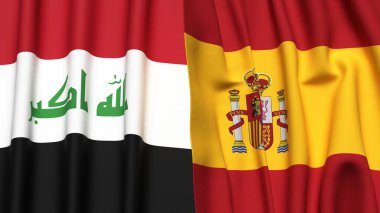Gerçekçi kumaş desenli IRAQ ve SPAIN bayrakları