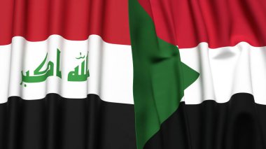 Gerçekçi kumaş dokusuna sahip IRAQ ve SUDAN bayrakları
