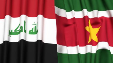 Gerçekçi kumaş dokusuna sahip IRAQ ve SURINAME bayrakları