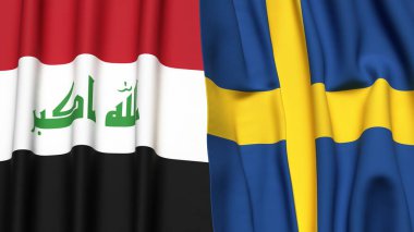 Gerçekçi kumaşlı IRAQ ve SWEDEN bayrakları
