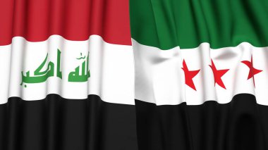 Gerçekçi kumaş dokusuna sahip IRAQ ve SYRIA bayrakları