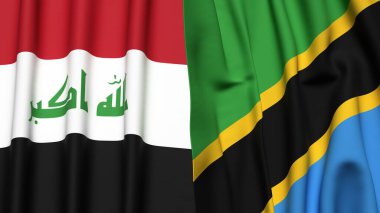 Gerçekçi kumaş dokusuna sahip IRAQ ve TANZANIA bayrakları