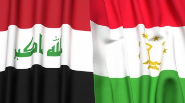 IRAQ ve TAJIKISTAN bayrakları gerçekçi kumaş dokusuna sahip