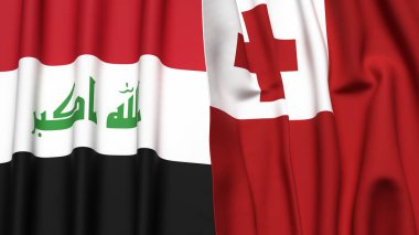 Gerçekçi kumaş dokusuna sahip IRAQ ve TONGA bayrakları