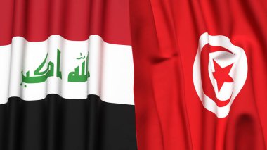 Gerçekçi kumaş dokusuna sahip IRAQ ve TUNISIA bayrakları