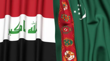 Gerçekçi kumaşlı IRAQ ve Türkmenistan bayrakları