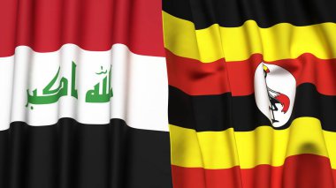 IRAQ ve UGANDA bayrakları gerçekçi kumaş dokusuna sahip