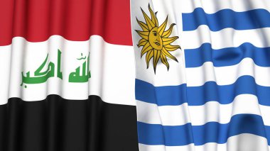 Gerçekçi kumaşlı IRAQ ve Uruguay bayrakları