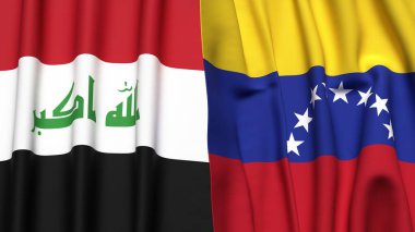 Gerçekçi kumaş dokusuna sahip IRAQ ve Venezuela bayrakları