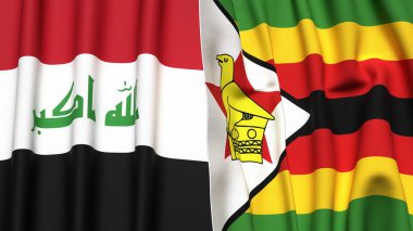 IRAQ ve ZIMBABWE bayrakları gerçekçi kumaş dokusuyla