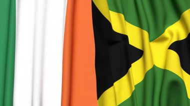 Gerçekçi kumaş dokusuna sahip IRELAND ve JAMAICA bayrakları