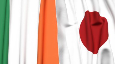 IRELAND ve JAPAN bayrakları gerçekçi kumaş dokusuyla