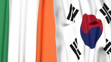 IRELAND Bayrakları ve KOREA GÜNEY Gerçekçi kumaş dokusuyla