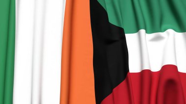 IRELAND ve KUWAIT bayrakları gerçekçi kumaş dokusuyla